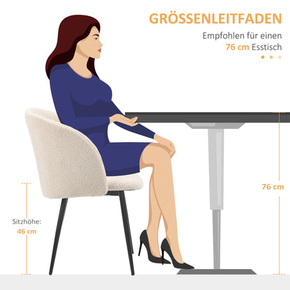 Eetkamerstoel – Stoel – Kuipstoel – Keukenstoel – Draaistoel – Crème Witte Bekleding – Zwarte Stalen Poten – Ergonomische Rugleuning – Set van 2