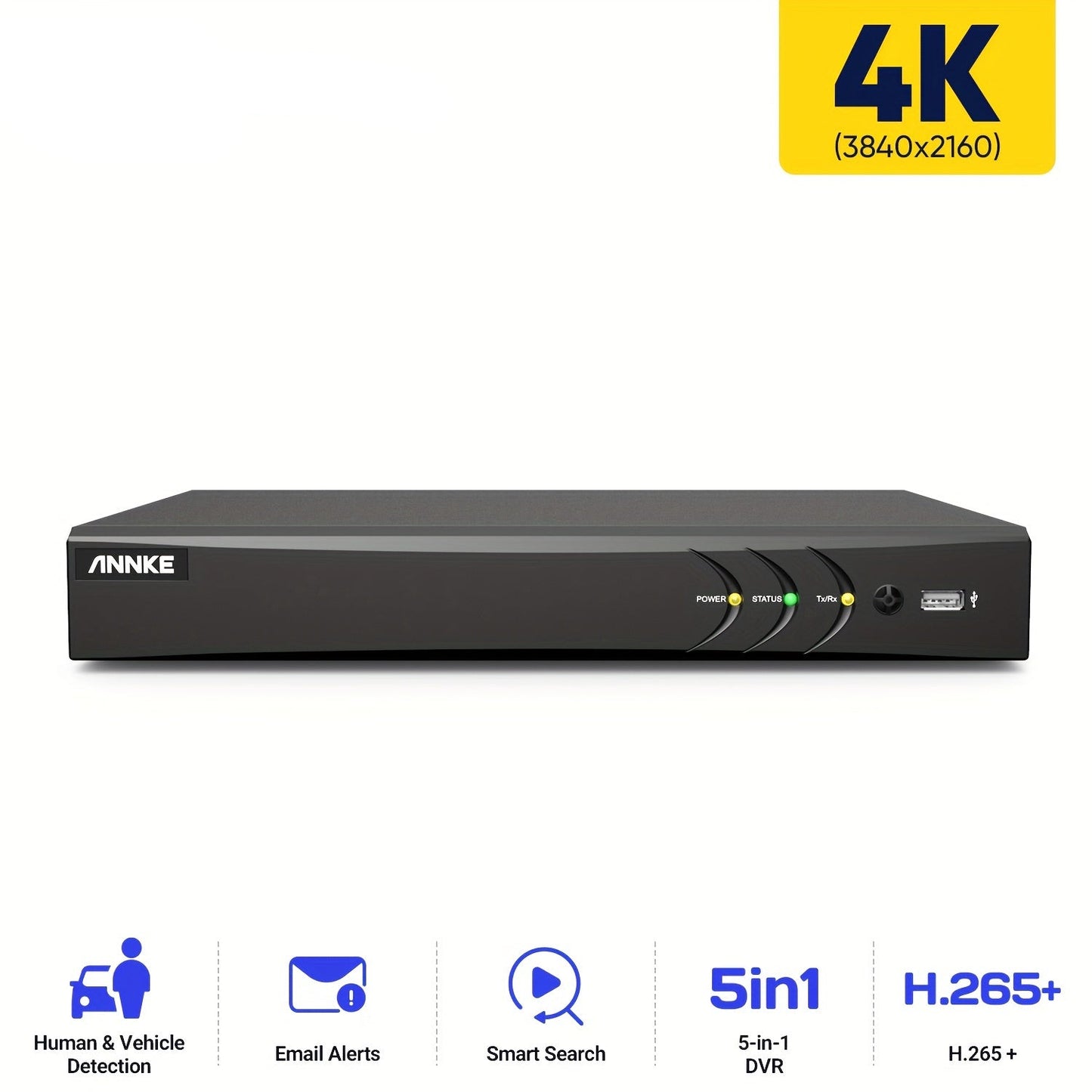 8-Kanaals Beveiligingssysteem – DVR Recorder – Hybride Camera Systeem – 4K Ultra HD Bewaking – IP & BNC Ondersteuning – Slimme Bewegingsdetectie – App Toegang Overal – Zwart