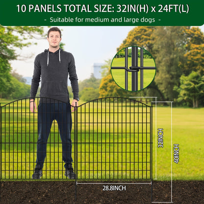Rustproof Metal Outdoor Garden Fence with Black Frame & Clear Panel Design - Heavy-Duty 73.66x81.28 cm Tall Animal Barrier for Dogs, Rabbits, Landscape Edging & Patio - Easy Assembly with Stakes, Decorative Wire Mesh Fencing