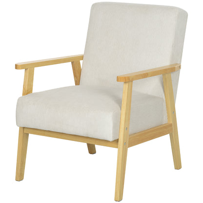 Fauteuil – Armstoel – Zetel – Lounge Chair – Relaxstoel – Modern Design – Corduroy Bekleding – Stevig Rubberwood Frame – Max 120 kg – Crème Wit