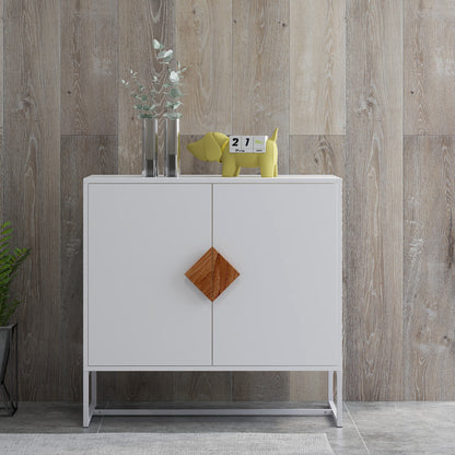 Dressoir – Sideboard – Kast – Opbergkast – Buffetkast – Modern Wit Dressoir – Dubbele Deuren – Stevig MDF Met Metalen Frame