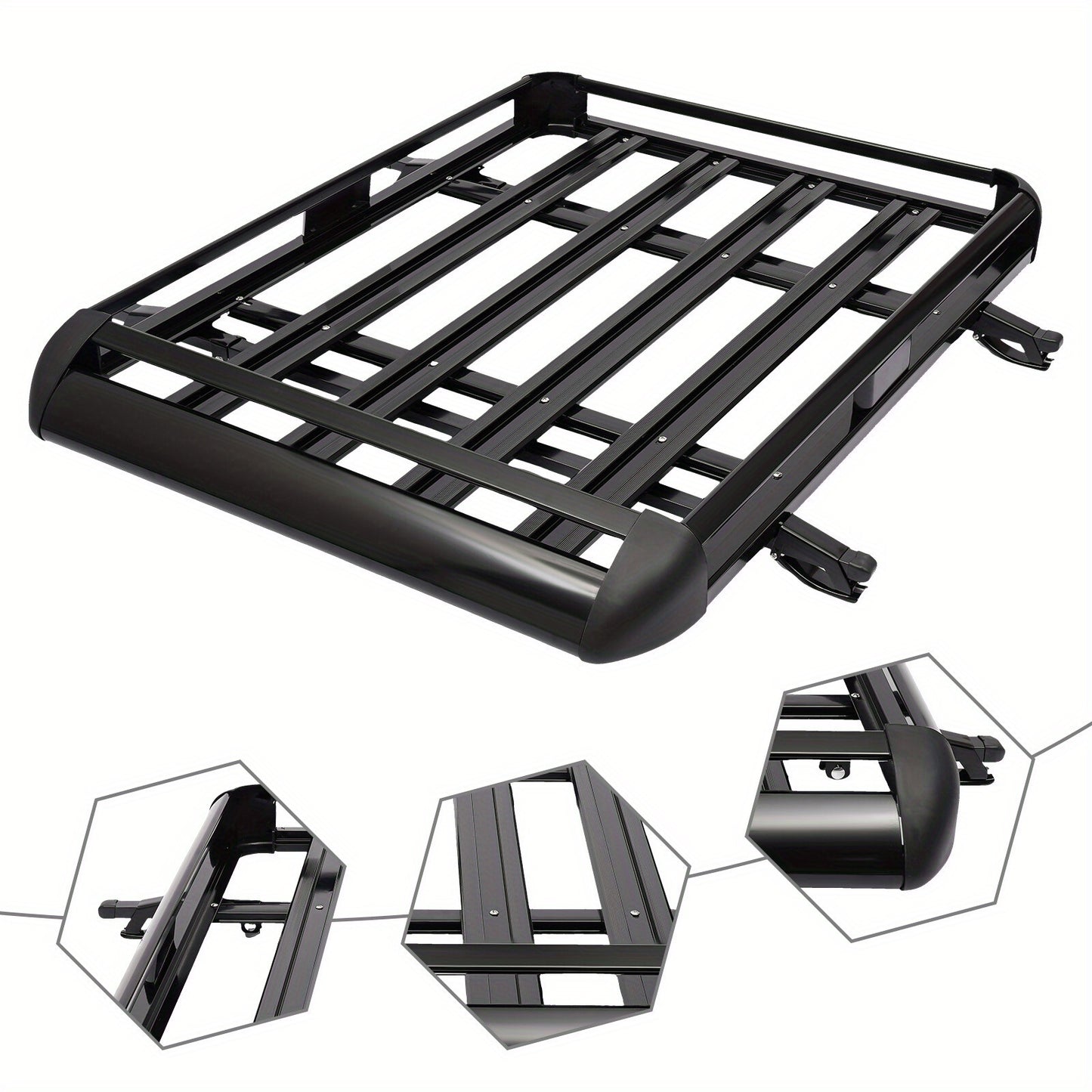 Aluminum Black Roof Rack Cargo Basket - Heavy-Duty 68.04 KG Capacity, Aerodynamic Design with Heavy-Duty Cross Bars & Easy No-Drill Installation, High Quality & Corrosion-Resistant, Large Roof Luggage Carrier for Cars, SUVs,