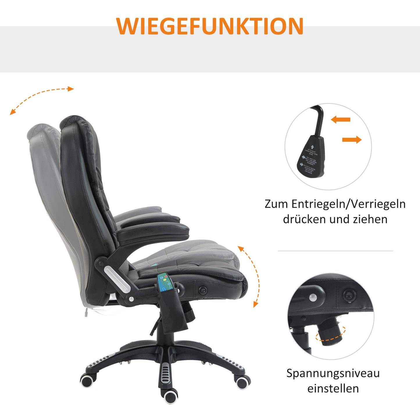 Massage Bureaustoel – Massage Stoel – Bureaustoel Met Massage – Gaming Stoel – Draaibare Bureaustoel – Zwart – 6-Punts Trilmassage – Verwarmingsfunctie