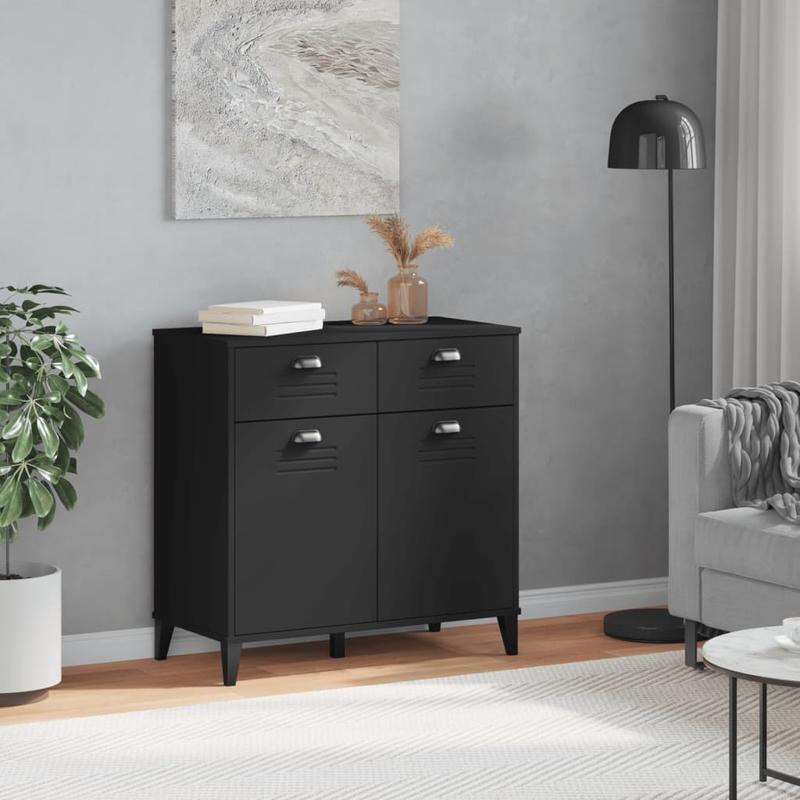 Modern Black Hardwood Storage Cabinet with Lockable Doors & 4-Drawer Heavy-Duty Construction - Large Capacity Multi-Purpose Furniture for Living Room, Bedroom, Kitchen - Sturdy Floor-Standing Organizer with Spacious Top Surfa