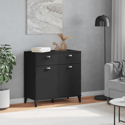 Modern Black Hardwood Storage Cabinet with Lockable Doors & 4-Drawer Heavy-Duty Construction - Large Capacity Multi-Purpose Furniture for Living Room, Bedroom, Kitchen - Sturdy Floor-Standing Organizer with Spacious Top Surfa
