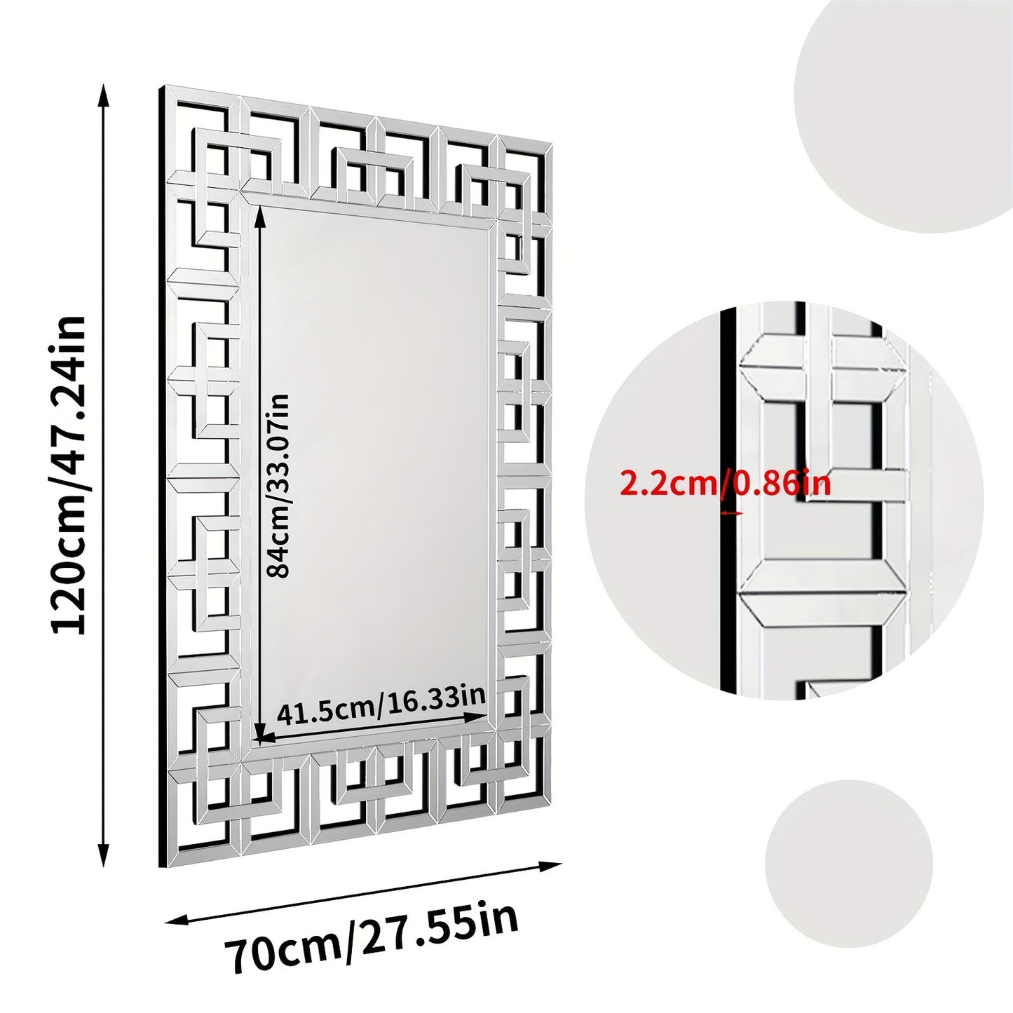 Wandspiegel – Passpiegel – Halspiegel – Badkamerspiegel – Decoratieve Spiegel – 120x70 cm – Bevestiging Horizontaal en Verticaal – Hoogwaardig 5mm Zilverglas