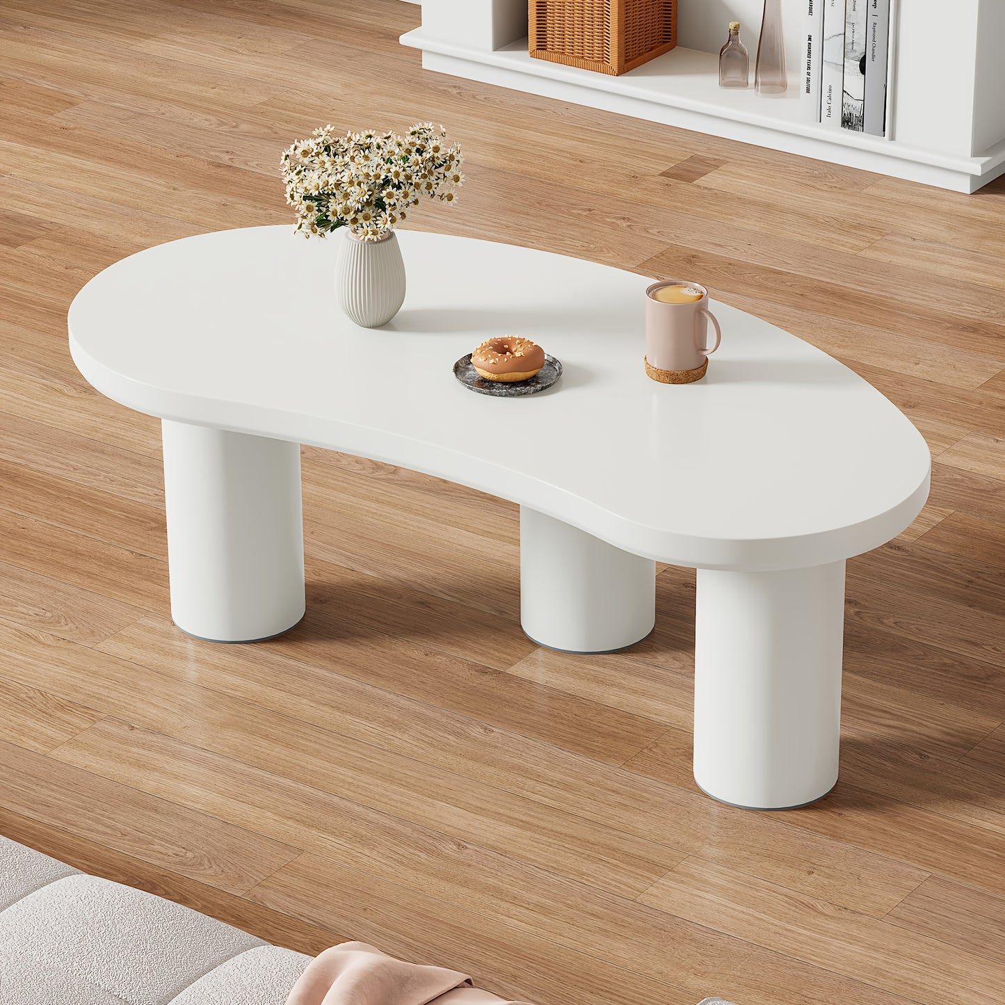 Salontafel – Woonkamertafel – Koffietafel – Bijzettafel – Tafel – Halvemaanvormig – Bamboe Wit – Ruimtebesparend – 107x57x40,5 cm – Duurzaam & Stevig