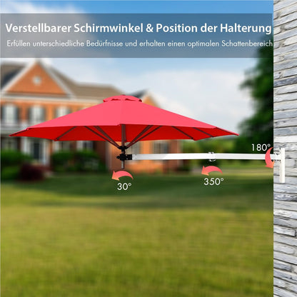Muurparasol – Wandparasol – Balkonparasol – Zonnescherm – Terrasparasol – Aluminium Frame – Ø 250 cm Rode Parasol