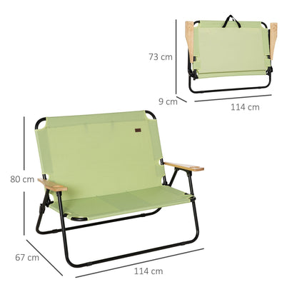 2-Persoons Campingstoel – Tweezits Vouwstoel – Dubbele Outdoor Stoel – Inclusief Bekerhouders – Groen – Stevig Stalen Frame – Compact Opvouwbaar