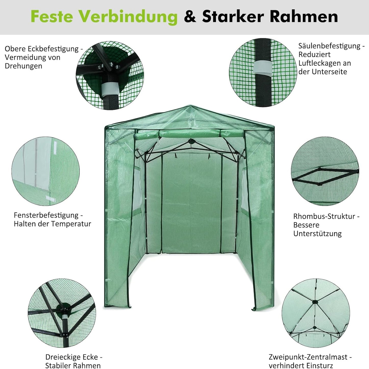 Draagbaar Kasje – Mini Kas – Kweekkas – Plantenkas – Tuinkas – Met Stevig Stalen Frame – Inclusief Grote Oprolbare Ramen – Groen