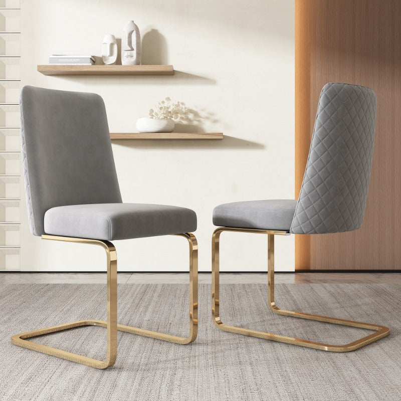 Eetkamerstoel – Stoel – Dining Chair – Lounge Stoel – Woonkamerstoel – 2 Stuks – Luxe Grijs – Diamant Rugdesign – Gouden Metalen Poten – Comfortabel – Modern Design
