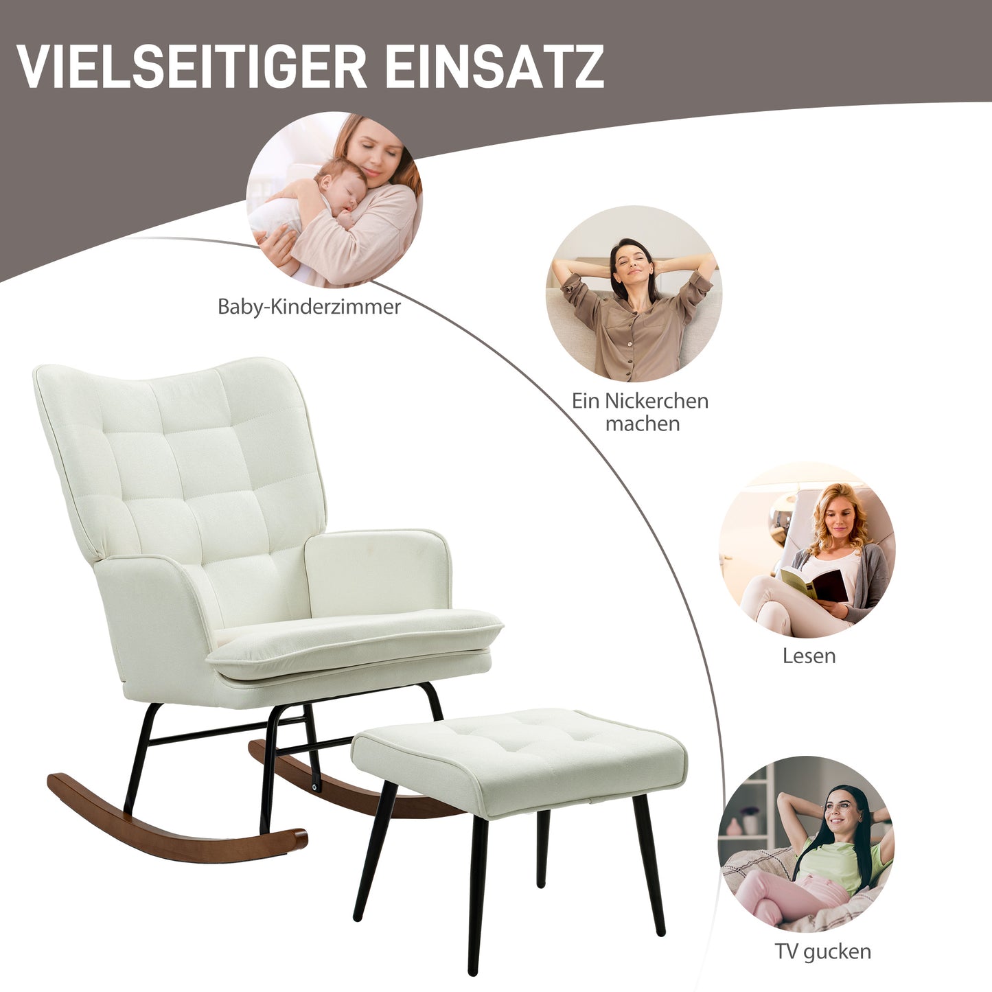 Schommelstoel – Schommelstoelen – Relaxstoel – Fauteuil – Voedingsstoel – Met Voetenbank – Comfortabele Polyester Bekleding – Max. Draaggewicht 130 kg