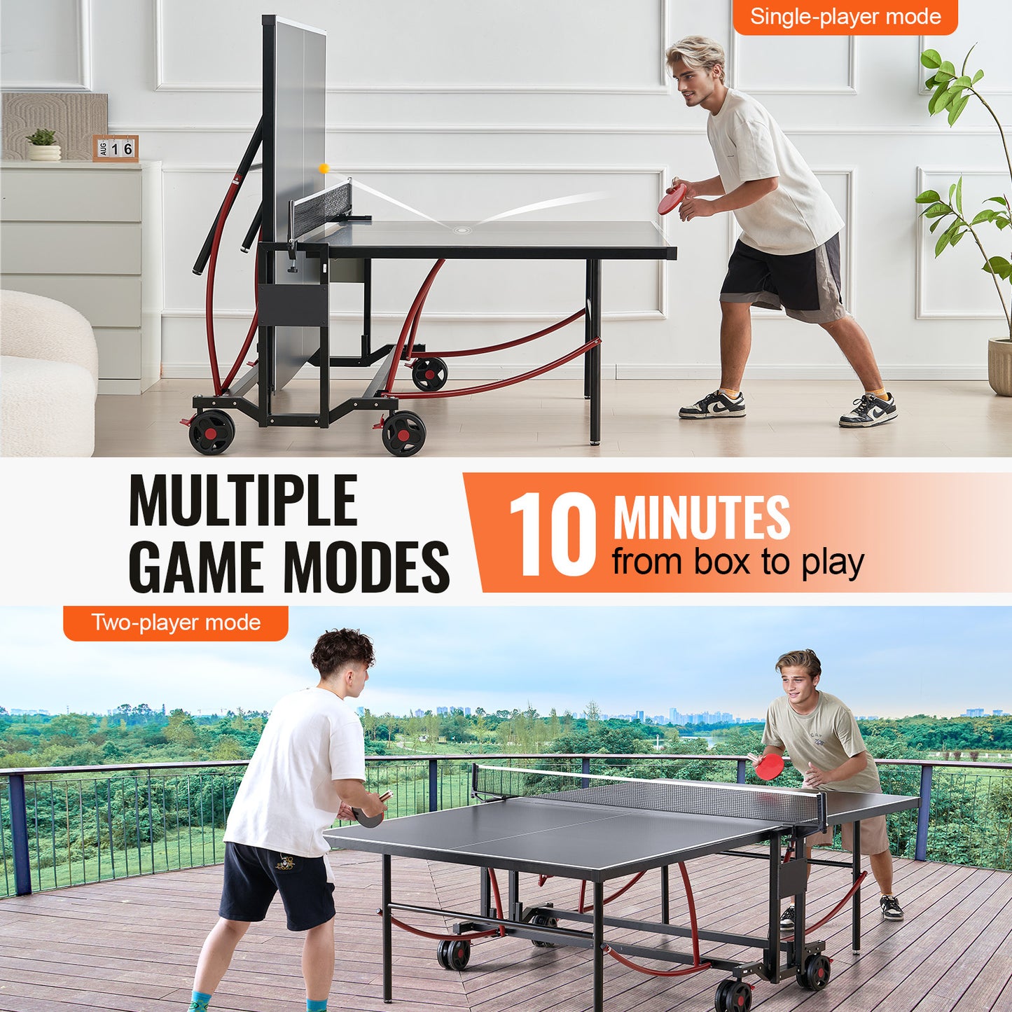 Tafeltennistafel – Pingpongtafel – Tafeltennis Set – Opvouwbare Tafel – 108×60×30 Inch – Weerbestendig Aluminium-Plastic Blad – Vergrendelbare Mobiele Wielen