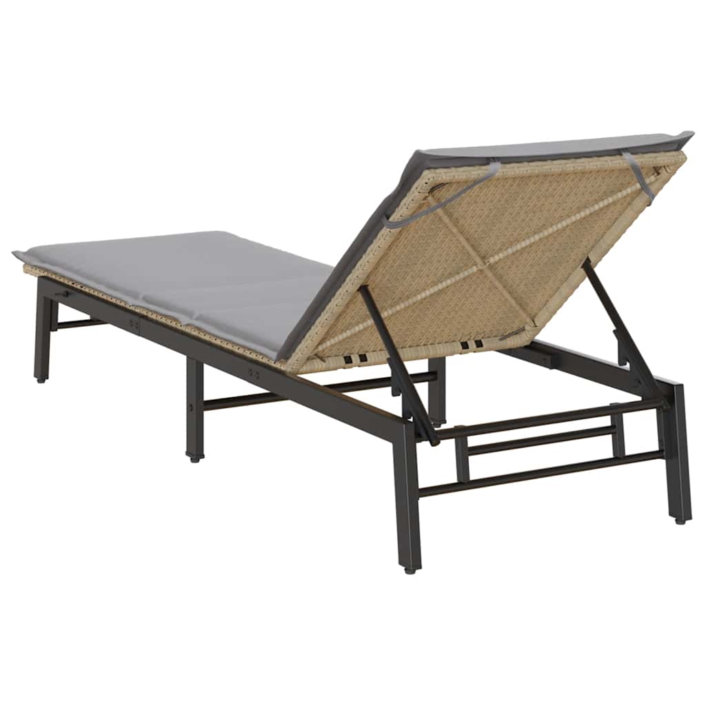 Ligstoel – Zonne-ligstoel – Tuinstoel – Relaxstoel – Lounger – Beige Poly Rattan – Ergonomisch Verstelbaar – Gel Memory Foam Kussen