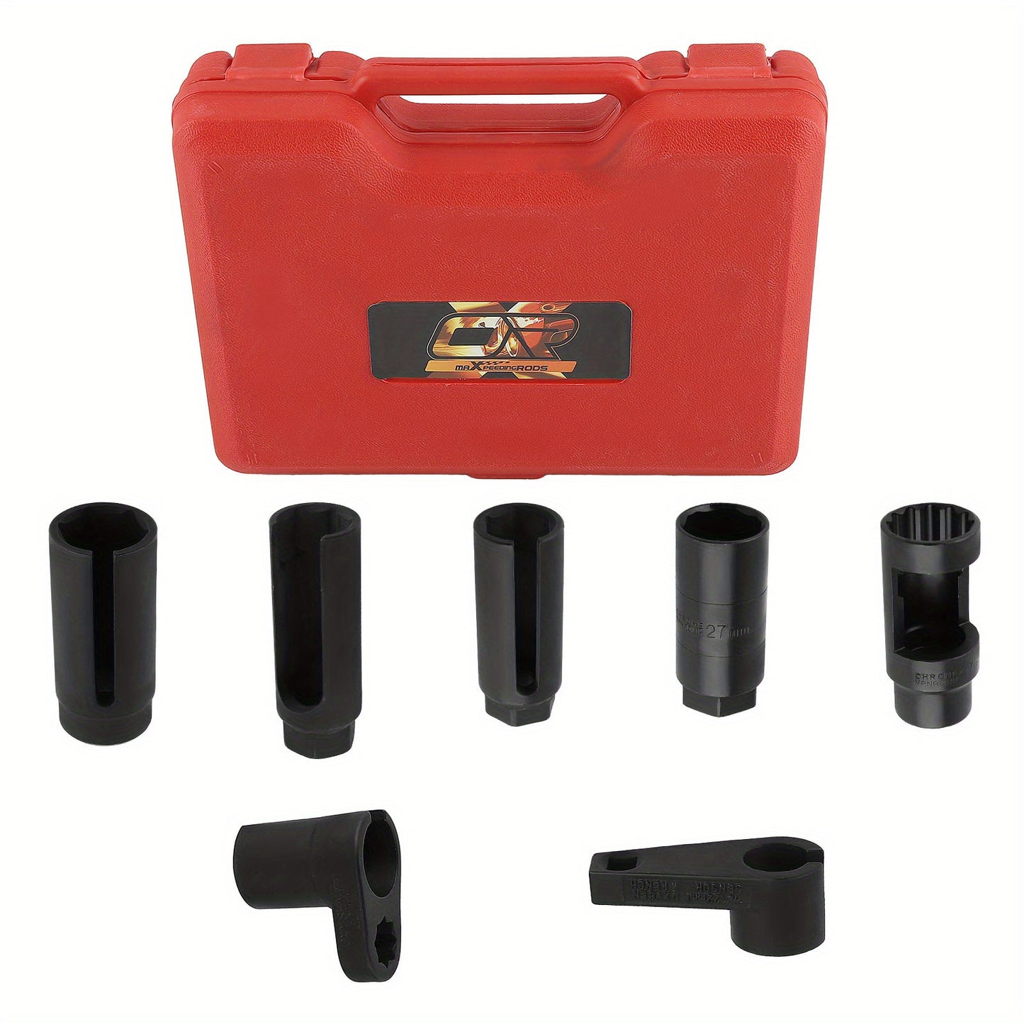 Oxygen Sensor Socket Set – Zuurstofsensor Steeksleutel – Sensorverwijderaar – Injector Socket – Temperatuurschakelaar Tool – 7-delig – Chroom Vanadium Staal – Maten 22mm 27mm 29mm