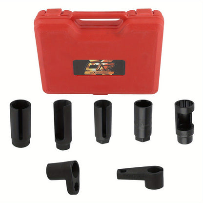 Oxygen Sensor Socket Set – Zuurstofsensor Steeksleutel – Sensorverwijderaar – Injector Socket – Temperatuurschakelaar Tool – 7-delig – Chroom Vanadium Staal – Maten 22mm 27mm 29mm