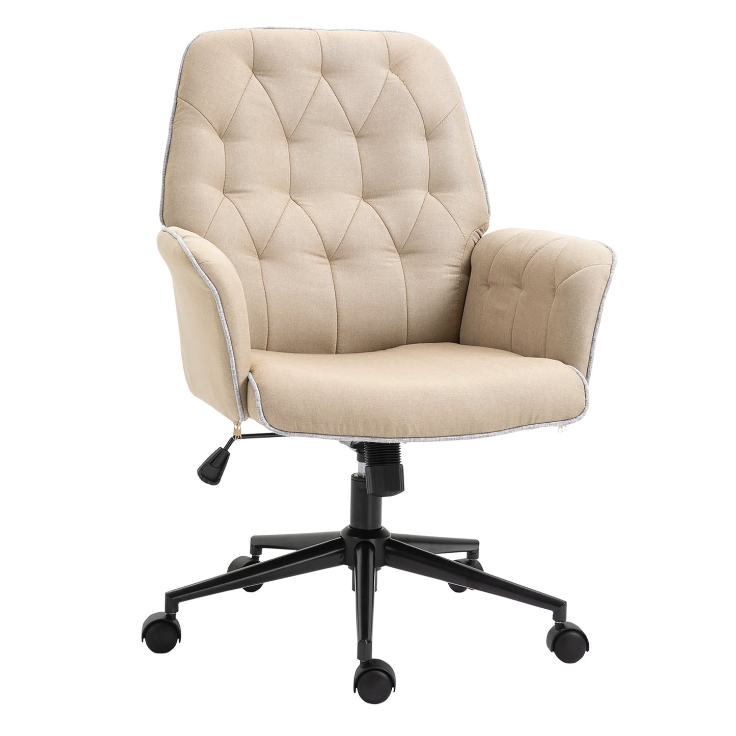 Bureaustoel – Office Chair – Kantoorstoel – Draaistoel – Bureaustoel – Verstelbare Hoogte – Kantelfunctie – Linnenstof – 360° Wieltjes – Beige – 66 x 69 x 89,5-97 cm