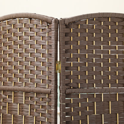 Roomdivider – Scheidingswand – Kamerscherm – Vouwscherm – Raumteiler – 3-delig Vouwbaar – Natuurlijk Dennenhout & Rotan Patroon – Bruin