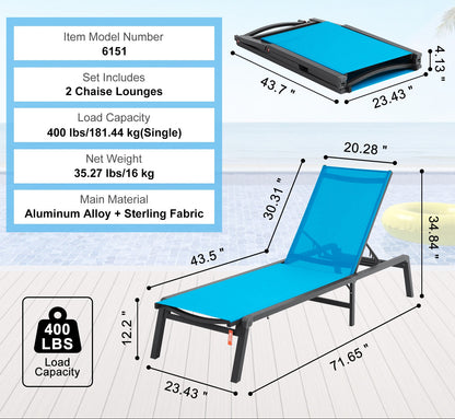 Ligstoel – Tuinstoel – Zonnestoel – Relaxstoel – Loungestoel – Verstelbare Rugleuning – Aluminium Frame – Set van 2