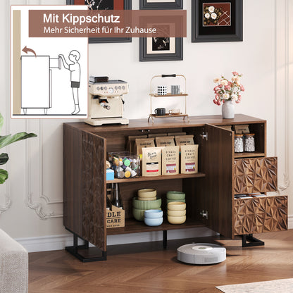 Dressoir – Buffet – Opbergkast – Sideboard – Kast – Walnootfineer – Push-to-open Greeploos – Met Kantelbeveiliging