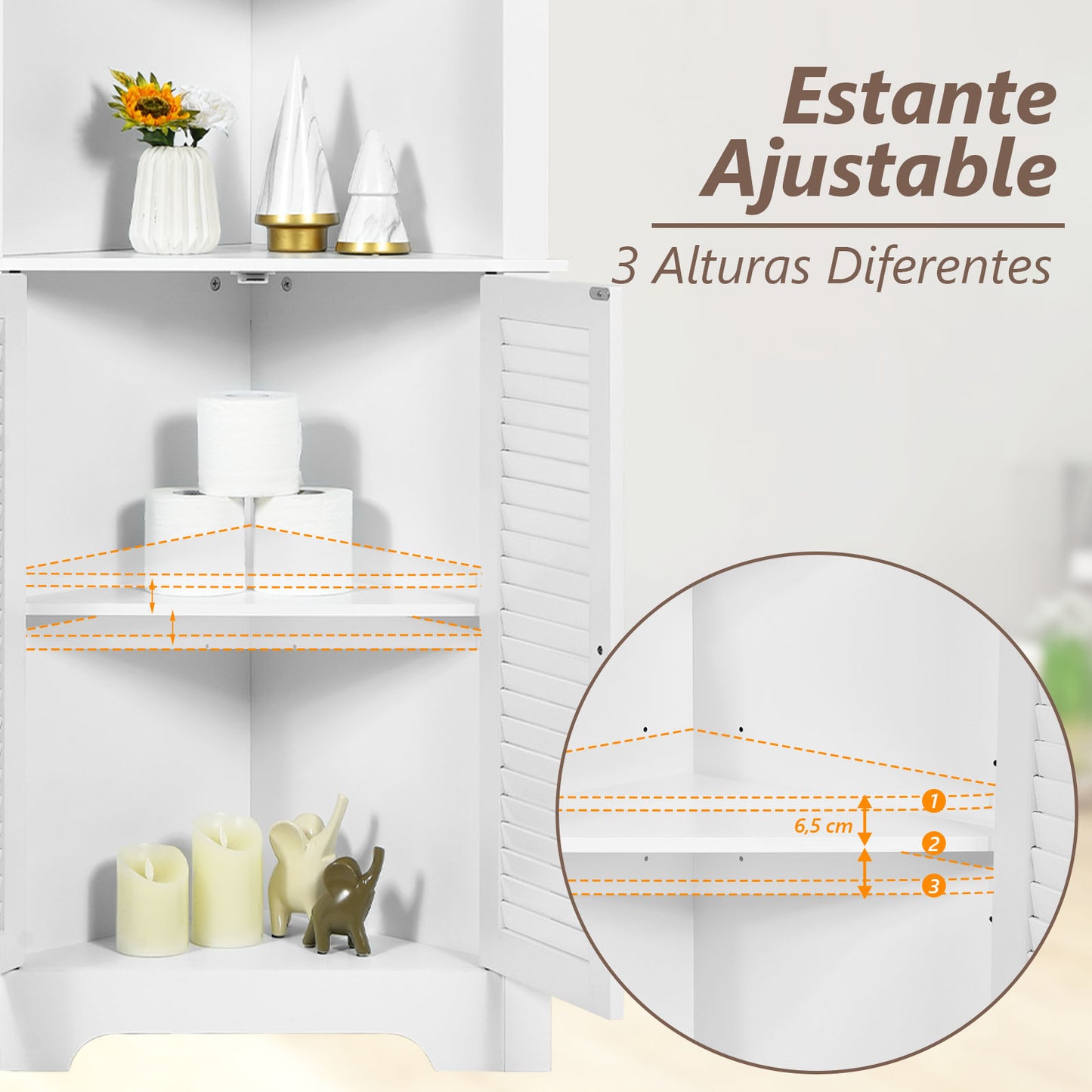 Hoekkast – Hoekmeubel – Badkamerkast – Kolomkast – Opbergkast – Ruimtebesparend Design – Verstelbare Plank