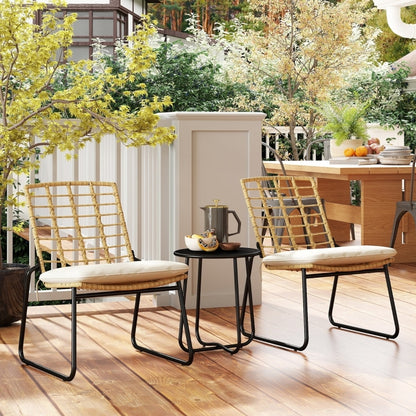 3-delige Rattan Tuinset – Balkonset – Loungeset – Buitenmeubels – Tuinmeubelen – Weerbestendig Rattan – Inklapbare Stapelstoelen – Beige