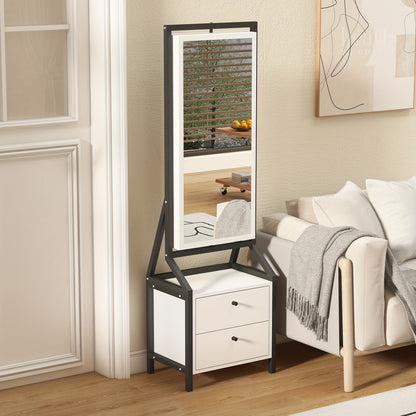 Makeupspiegelkast – Sieradenkast – Make-upkast – Kaptafel – Spiegelkast – 360° Draaibaar – Wit Hout – 2 Lade Opbergruimte