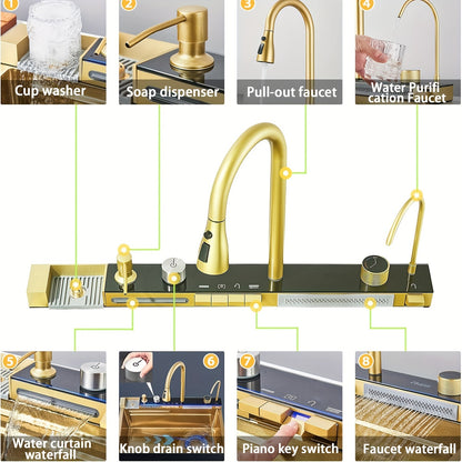 Keukenspoelbak – Gootsteen – Wasbak – Spoelbak – Enkele Bak – 74,9 cm – Gouden Geborsteld RVS – Nanocoating – Undermount Met Afvoer Rechts