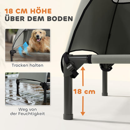 Verhoogd Hondenbed – Hondendagbed – Hondenmand – Hondenbank – Hondensofa – Lichtgrijs – Met Afneembaar Dak – Ventilerend & Vochtbestendig