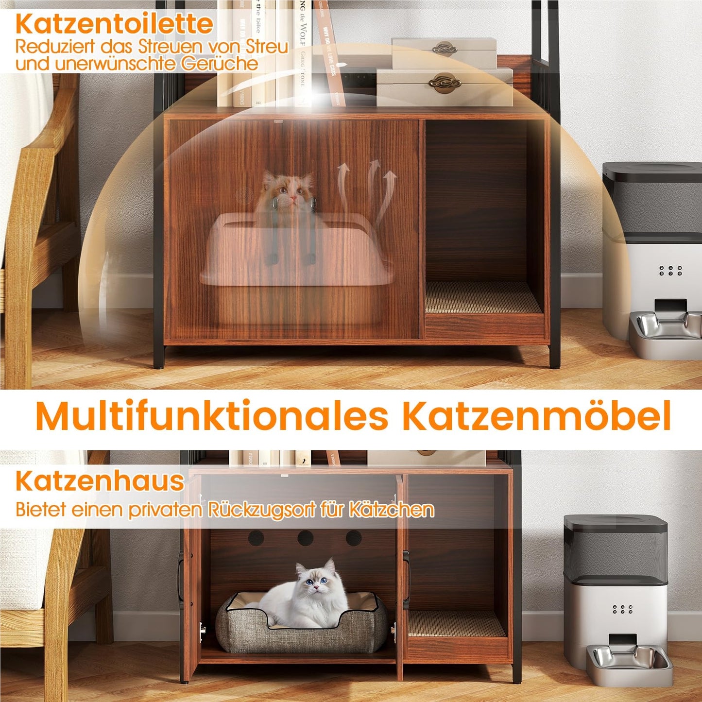 Kattenkast – Kattenhuis – Kattenmeubel – Kattenbakkast – Kattentoilet – Walnootkleur – Geïntegreerd Oplaadstation – Ventilatie Tegen Geurtjes