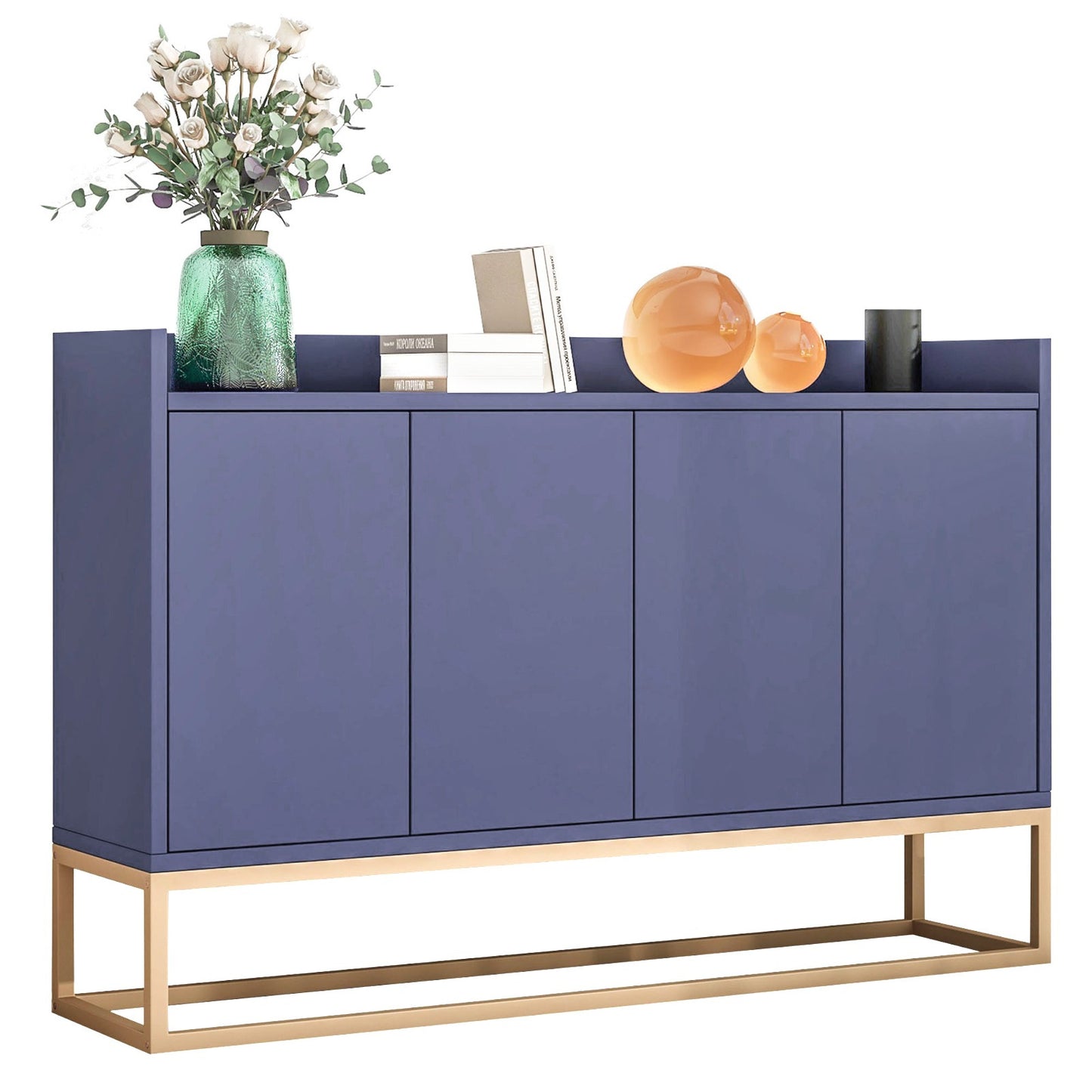 Sideboard – Dressoir – Opbergkast – Buffetkast – Kast – Greeploos Design – Verstelbare Planken – Metaalpoten – Wit – 120x30x80 cm