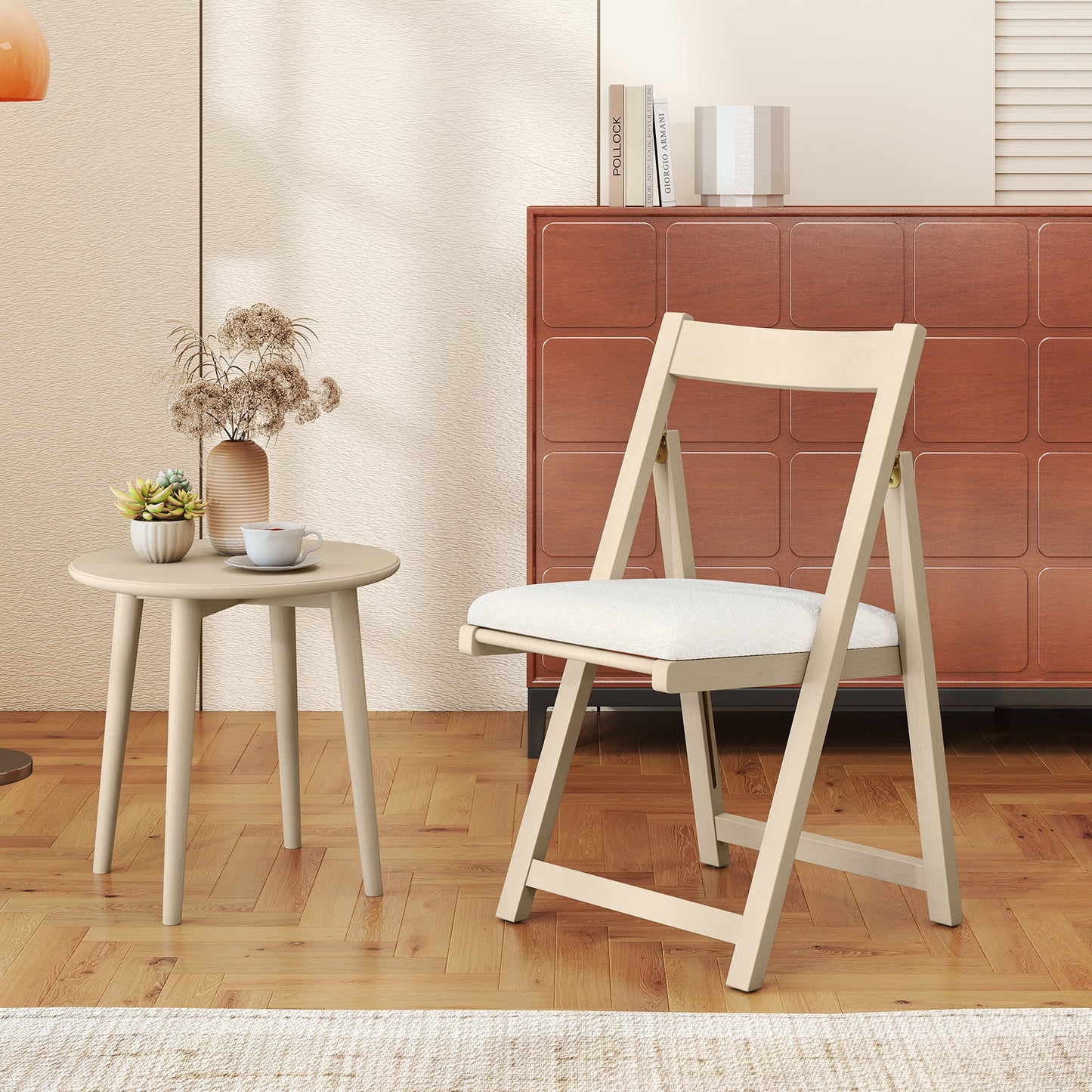 Klapstoelen – Inklapbare Stoelen – Opklapbare Stoelen – Eetkamerstoelen – Opbergbare Stoelen – Set Van 2 – Massief Rubberhout Frame – Zachte Faux Sherpa Bekleding