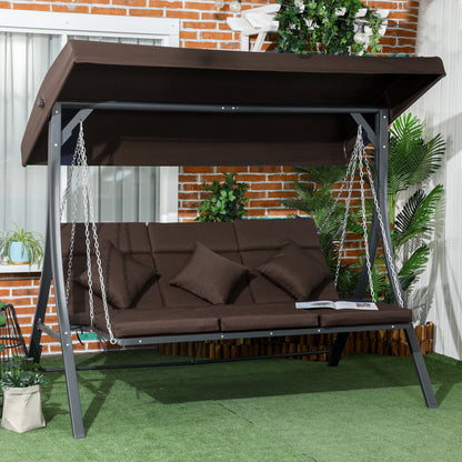 Tuinstoelbank – Tuinschommel – Schommelbank – Tuinbank – Tuinmeubel – 3-Zits – Verstelbaar Zonnescherm – Metalen Frame – Comfortabele Kussens – Belastbaar Tot 270 kg