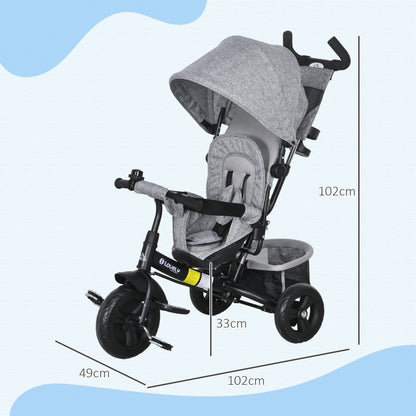 Kinderdriewieler – Driewieler Voor Kinderen – Kinderfiets – Loopfiets – Fiets Met Bekerhouder – Grijs – Met Stevig Metalen Frame – Beschermend Zonnescherm