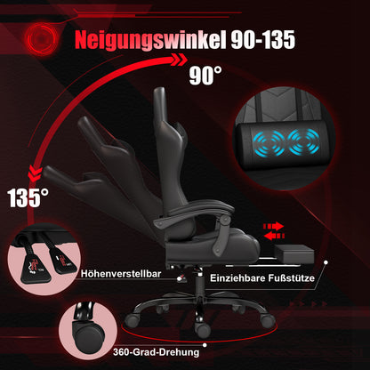 Ergonomische Gamingstoel – Bureaustoel – Office Chair – Esports Stoel – Gamedraaistoel – Zwart Kunstleer – Massagekussens – Handmatige Verstelbare Rugleuning