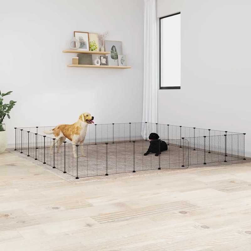 Dierenkooi – Konijnenkooi – Knaagdierkooi – Huisdierenren – Cage – Zwarte Deur – 28 Panelen 35x35 cm – Hoogwaardig Staal – Duurzaam & Flexibel