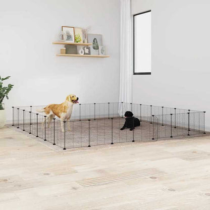 Dierenkooi – Konijnenkooi – Knaagdierkooi – Huisdierenren – Cage – Zwarte Deur – 28 Panelen 35x35 cm – Hoogwaardig Staal – Duurzaam & Flexibel