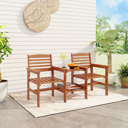 Tuinbankje – Tuinbank – Buitenbank – Zitbank – Balkonbank – 2-zits Houten Tuinbank Met Tafel En Parasolhouder – 159,5x61,5x88 cm – Duurzaam Hout