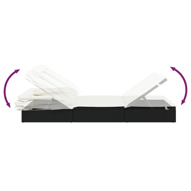 Ligstoel – Ligbed – Zonnebed – Relaxstoel – Ligbank – Zwart – Inklapbaar Zonnescherm – Weerbestendig Poly Rattan – 213x63x97 cm