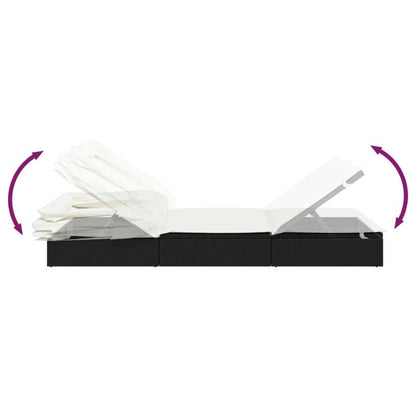 Ligstoel – Ligbed – Zonnebed – Relaxstoel – Ligbank – Zwart – Inklapbaar Zonnescherm – Weerbestendig Poly Rattan – 213x63x97 cm