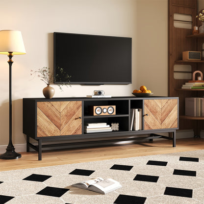TV Meubel – TV Kast – TV Stand – Mediameubel – Meubel – 150 cm – Houtvezelplaat Zwart – Multifunctionele Opbergruimte