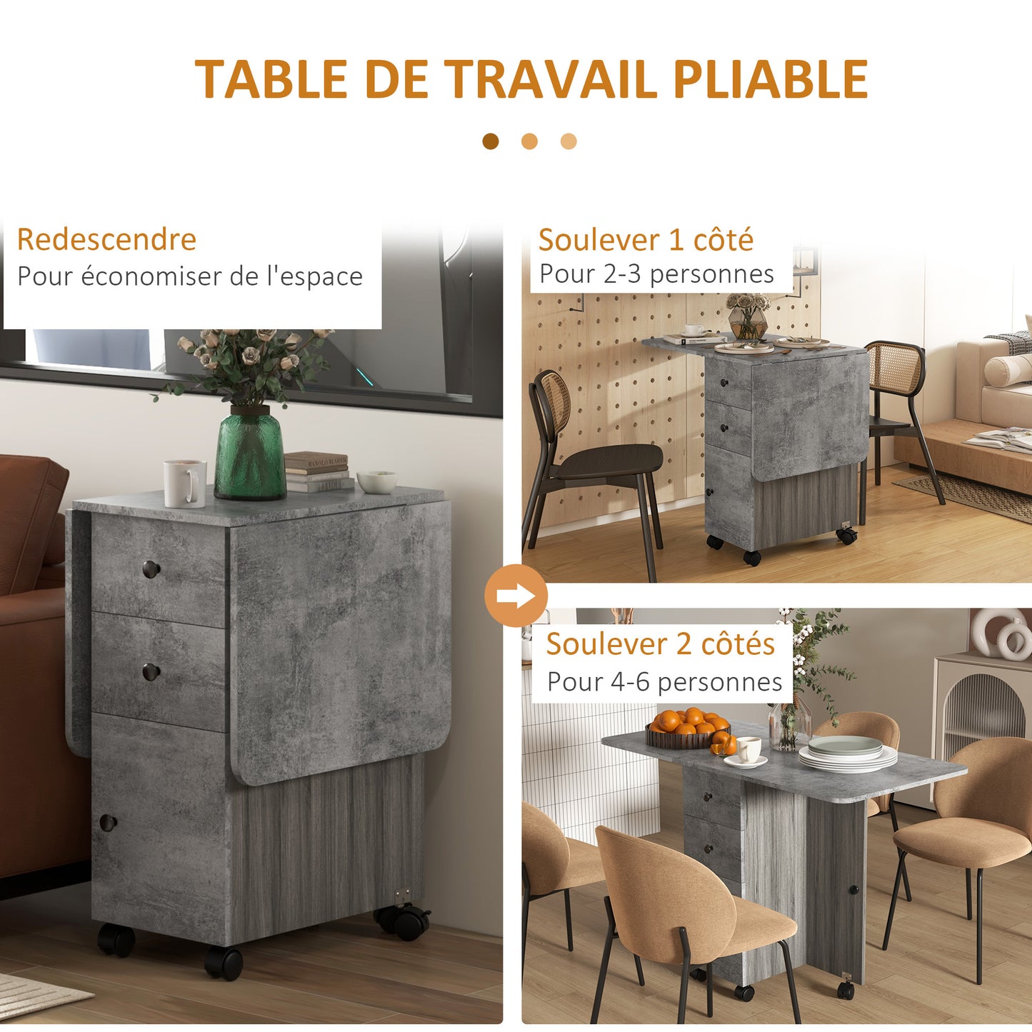 Opvouwbare Keukentafel – Uitklapbare Eettafel – Vouwtafel – Klaptafel – Uitschuifbare Tafel – Met 2 Laden En 1 Kast – Compact 120x60x76,5 cm – Grijs