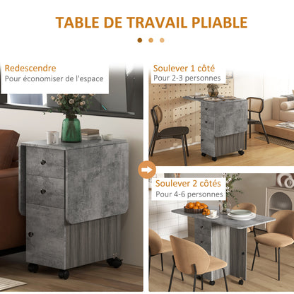 Opvouwbare Keukentafel – Uitklapbare Eettafel – Vouwtafel – Klaptafel – Uitschuifbare Tafel – Met 2 Laden En 1 Kast – Compact 120x60x76,5 cm – Grijs