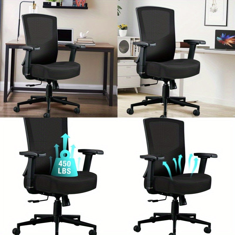 Heavy-Duty Ergonomic Office Chair - High Back Mesh Backrest with Adjustable Height, 2D Lumbar Support & 105° Recline, Swivel Computer Desk Chair, for Home Office, Call Center, Gaming - Supports Up to 200kg/440lbs, Sturdy Whe