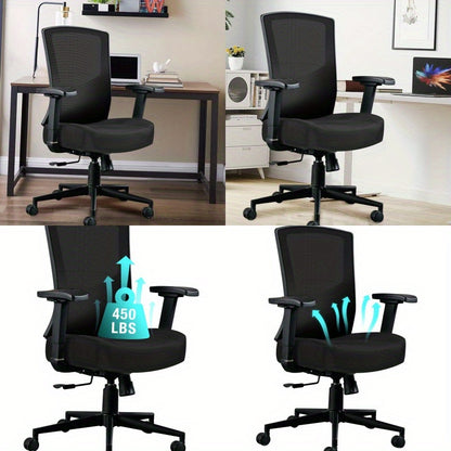 Heavy-Duty Ergonomic Office Chair - High Back Mesh Backrest with Adjustable Height, 2D Lumbar Support & 105° Recline, Swivel Computer Desk Chair, for Home Office, Call Center, Gaming - Supports Up to 200kg/440lbs, Sturdy Whe