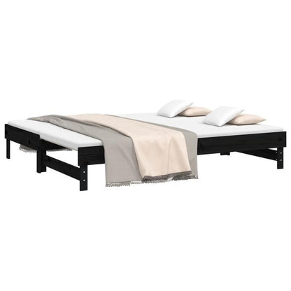 Uitklapbed – Opklapbed – Logeerbed – Eenpersoonsbed – Zithoekbed – 2x 90x200 cm – Massief Grenenhout – Ruimtebesparend Zwart Design