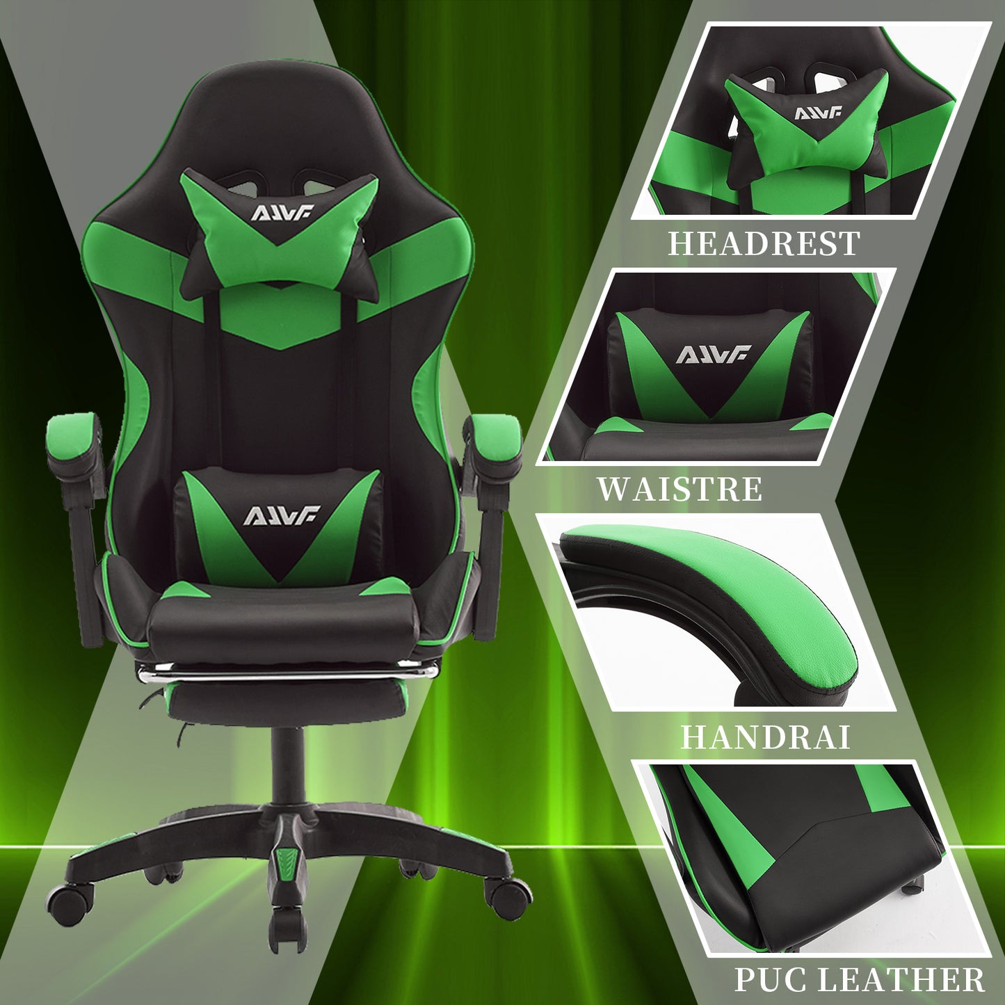Gaming Chair – Gaming Stoel – Bureaustoel – Gaming Armstoel – Zithoekstoel – Ergonomisch Met Voetensteun – 360° Draaibaar Met Verstelbare Lendensteun