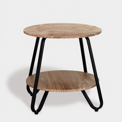 Salontafel – Koffietafel – Bijzettafel – Woonkamertafel – Compacte Tafel – Metalen Frame – 2-Lagen Opbergruimte – MDF Blad Bruin 46x46x45 cm