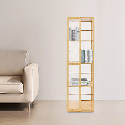Boekenrek – Boekenplank – Boekenkast – Opbergkast – Draaibaar – 360° Draaibaar Ontwerp – Gerecycled Moso Bamboe & Acryl – Vrijstaand – 124 cm Hoog – Max 10 kg Per Plank