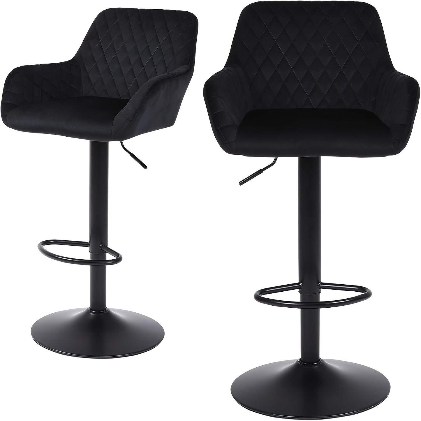 Barstoel – Barkruk – Barstoel Kruk – Barstoel Stoel – Barkrukken Set – Verstelbaar – Draaibaar – Met Rugleuning en Armleuningen – Fluwelen Bekleding – Max 150 kg – Zwart Grijs Bruin – Set van 4